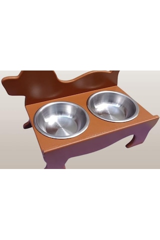 Hobi Erc Model 90374 Köpek Mama Ve Su Kabı Seti Mdf Ceviz Renk Paslanmaz Tabak