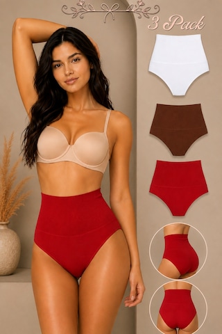 Fit Women Kadın Yüksek Bel Esnek 3 Lü Külot Beyaz-kırmızı-kahve
