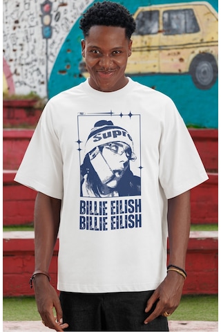 Sevbano Billie Eilish Şarkıcı Ön Baskılı Unisex Oversize Tişört Beyaz