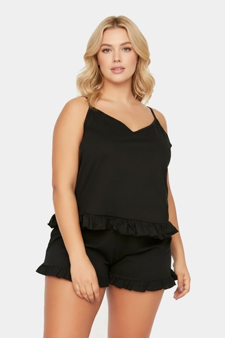 Unika Boutique Askılı Fırfır Detaylı Büyük Beden Pijama Takımı Siyah