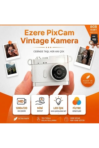 Ezere Pixcam Vintage Taşınabilir Mini Dijital Kamera Selfie Video Vlog Kamerası Mini Anahtarlık 1080p- 5775