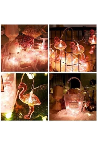 Seçkin Trend 10lu Pilli Led Flamingo Dekoratif Işık Zinciri Aydınlatma 1,5 Mt Çok Renkli