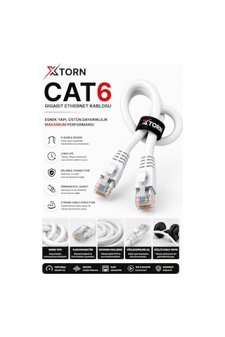 Torn Cat6 Ethernet Kablosu 30 Metre Rj45 Lan İnternet Modem Router Bilgisayar Kablosu