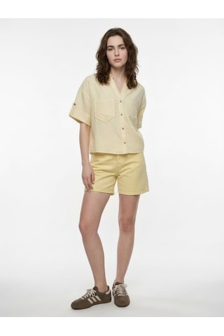 Oversize Kadın Gömlek K.kol Light Yellow