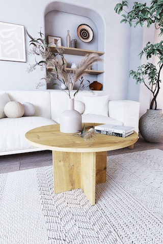 Nova Tekli Orta Sehpa, İskandinav Stil, Bohem, 72 Cm - Safir Meşe