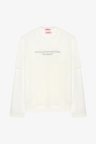 Quzu Tül Tişört Garnili Oversize Sweatshirt Ekru Ekru