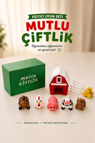Çiftlik Oyun Seti Montessori İlhamlı Eğitici Oyuncak Hayvan Ve Aksesuarlar, İnek At Tavuk Keçi Domuz Ahır Mutlu Çiftlik