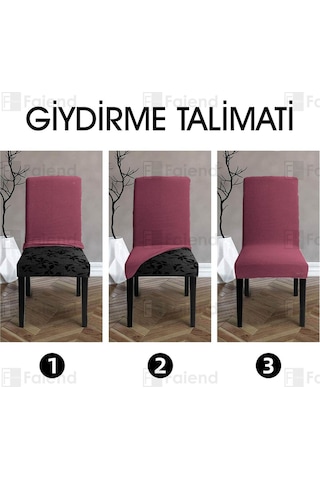 Faiend Yıkanabilir Likralı Esnek Lastikli Sandalye Kılıf Örtü Gülkurusu