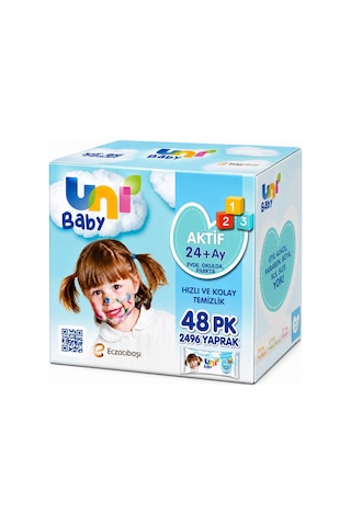 Uni Baby Islak Havlu Mendil 52 Yaprak Aktif 12pk 4 2496 Yaprak 48'li Set