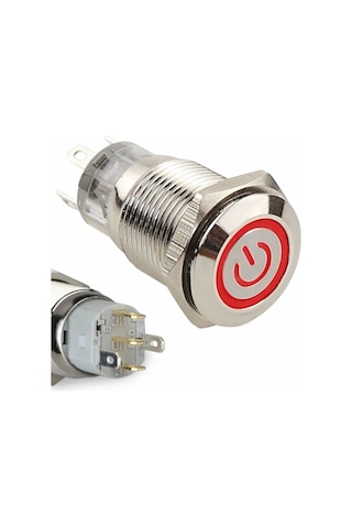 16mm Metal Panel Uyumlu Montaj Düz Kafa Latch Buton No Nc Power Sembol Led Işıklı