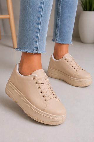 Mevese Sofia Bağcıklı Rahat Taban Kadın Casual Sneaker Ayakkabı - Ten