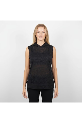 Bonbon Kadın Dantel Kolsuz Kapşonlu Tshirt Bb2325 Siyah
