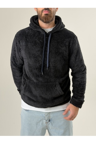 Cocopelli Erkek Kapüşonlu Siyah Peluş Sweat Coc2593 Siyah