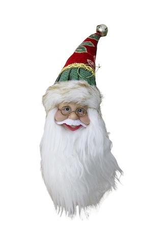 Yılbaşı Süsü İşlemeli Şapkalı Noel Baba Kafası Yeşil Kırmızı 45 Cm