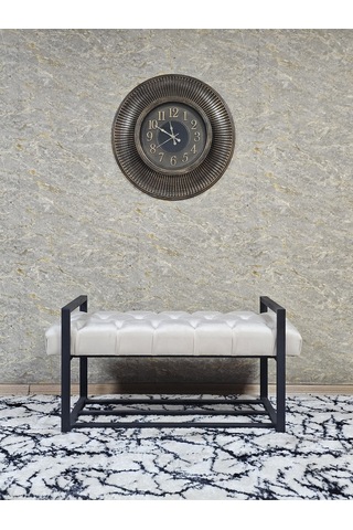 Zafir Siyah Boyalı Metal 80 Cm Puf Bench - Antre Puf - Hol Bench - Puf - Oturak - Bench Krem