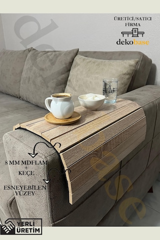 Meşe Renk Çok Amaçlı Koltuk Kenar Sehpası, Supla, Yemek Servis Altlığı Meşe