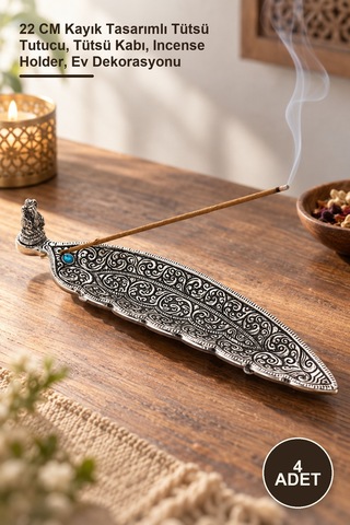 4 Adet Metal Kayık Tütsülük 22 Cm Kayık Tasarımlı Tütsü Tutucu, Tütsü Kabı, Incense Holder, Ev Dekorasyonu