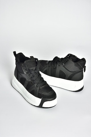 Fox Shoes V973019102 Siyah/beyaz Süet Kalın Tabanlı Kadın Spor Ayakkabı Sneakers Siyah - Beyaz