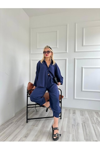 Keymoda Kadın Gömlek Pantolon Takım Lacivert Lacivert