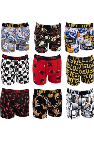 Teet Premium Erkek Boxer Pamuklu Desenli 9'Lu Set K4 001
