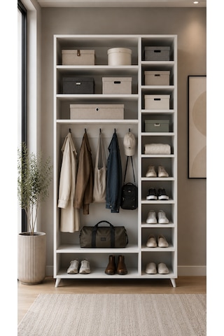 Alara Tamamı Mdf Aynalı Portmanto Vestiyer Ayakkabılık Beyaz 120 Cm - M5