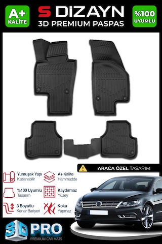 S-dizayn Vw Cc 3d Pro Havuzlu Paspas 2008-2017 A+ Kalite