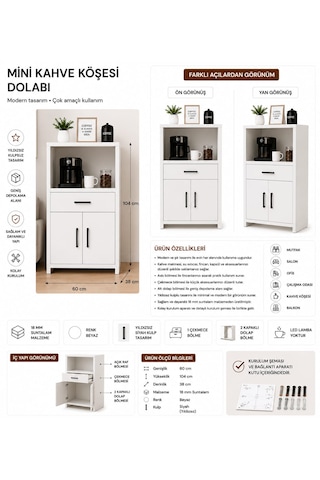Mini Kahve Köşesi Dolabı Beyaz