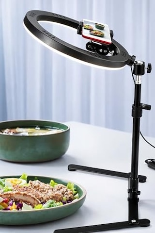 10 Masaüstü Ring Light Çekim Standı 30-47,5 Cm Ayarlanabilir Yükseklik, Telefon Tutuculu Ürün Video & Fot
