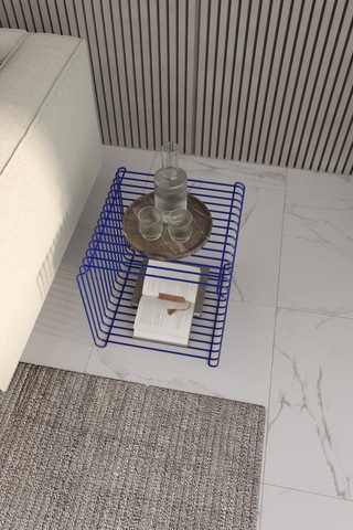 Miami Minimalist Metal Tel Kare Yan Sehpa Modern Küp Yan Sehpa & Modüler Kitaplık Dergilik Kobalt Mavi