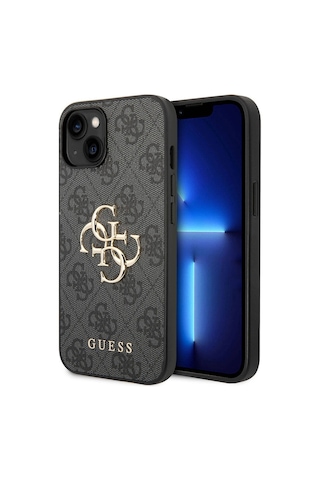 Apple Uyumlu iPhone 15 Kılıf Guess Lisanslı Pu Deri Yazı Ve 4g Metal Logolu Desen Kapak Kahverengi