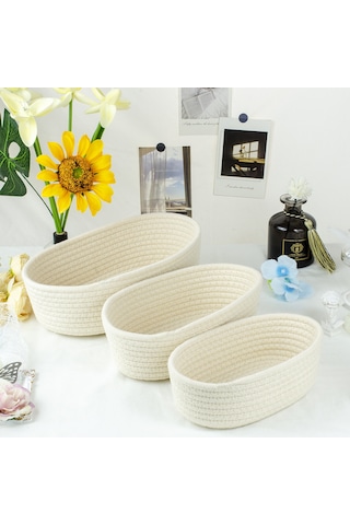 Yystore Oval Saklama Sepeti Pamuk Halat Dokuma M030-1344 Çok Amaçlı Organizasyon