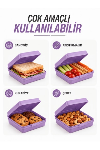 Beylini 2li Beslenme Kutusu Kilitli Klipsli Açılmaz Kapaklı Beslenme Kabı Sandviç Saklama Kutusu Okul Kreş Ofis Piknik Çocuk Yetişkin Saklama Kutusu Mor