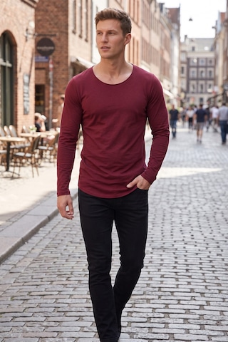 Rizzup Erkek Bordo %95 Pamuk Slim Fit Kesik Açık Yaka Likralı Penye Sweatshirt Oval Kesim 2602299