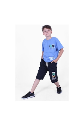 Fyk Kids Zone Yazı Baskılı Erkek Çocuk Yazlık Takım Mavi
