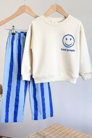 Miniğimin Cicileri Smile Detaylı Çizgili Unisex Çocuk Takım - Mavi