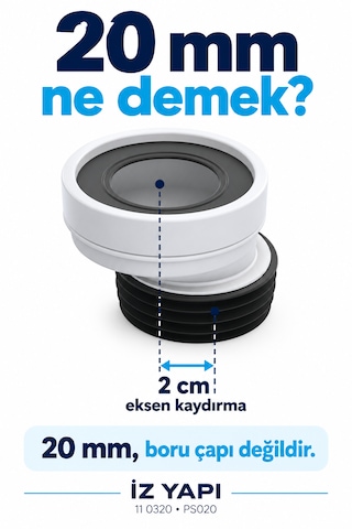 İz Yapı 20 Mm Eksantrik Klozet Kadası Alttan Çıkışlı Gider Bağlantı Adaptörü Ps020 Beyaz