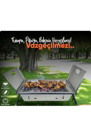 Miraç 55x35cm Katlanır Mangal Çantalı Lazer Kesim Büyük Boy Gri