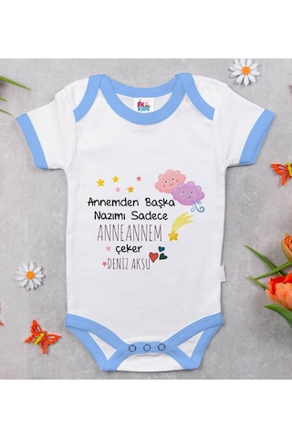 Bitmeyenkartus Bk Kids Kişiye Özel Mavi Bebek Body Zıbın - Model 81 Çok Renkli