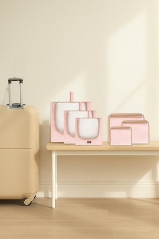 6'lı Bej Valiz Düzenleyici I Bavul Içi Organizer Set I Seyahat Hurcu X Açık Pembe