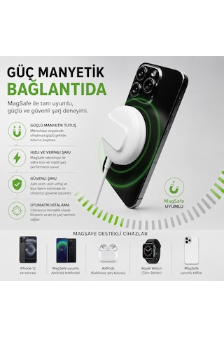 Sbs Qi2 15w Magsafe Uyumlu Kablosuz Şarj Standı Entegre Usb-c Kablo Katlanabilir Stand Manyetik Kablosuz Şarj Cihazı Beyaz