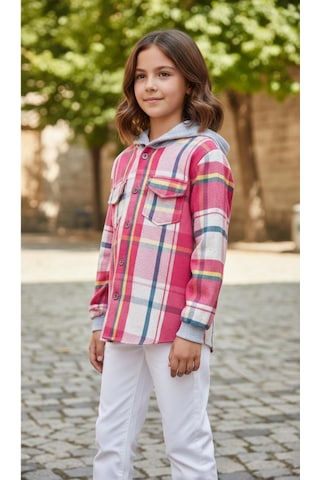 Gala Kapüşonlu Ekoseli Çocuk Unisex Gömlek Pembe