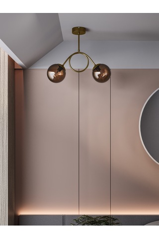 Arven Modern Eskitme Metal Gövdeli 2'li Bal Rengi Cam Küre Avize