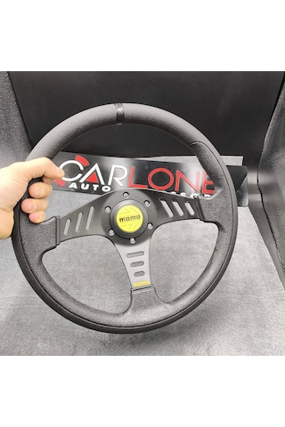 Momo Spor Direksiyon 32cm Siyah Yüzük Ve Detaylı-yarıklı Model-yarış Spor Direksiyonu Karma