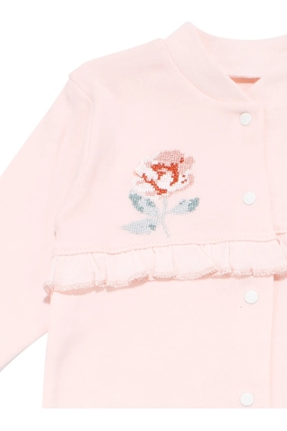 Bebegen Kız Bebek Ekru Somon Gül Nakışlı Kanaviçe Çıtçıtlı Patikli Tulum