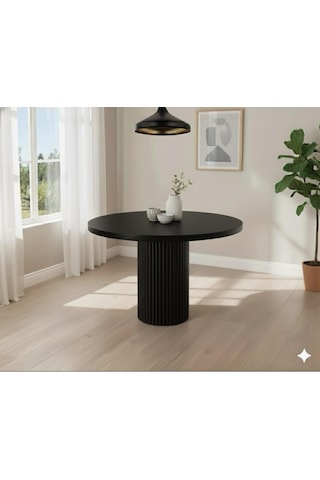 Verona Doğal Ahşap Yuvarlak Yemek Masası Takımı 4 Kişilik Modern Scandinavian Stil Siyah Siyah