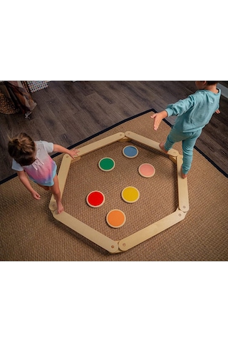 Montessori Ahşap Denge Kirişi, Denge Tahtası, Basamak Taşları, Aktivite Çocuk Oyuncağı 6 Sopa+6 Taş