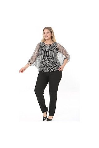 Büyük Beden 3899 Siyah - Gümüş Bluz + Bady İkili Takım 001