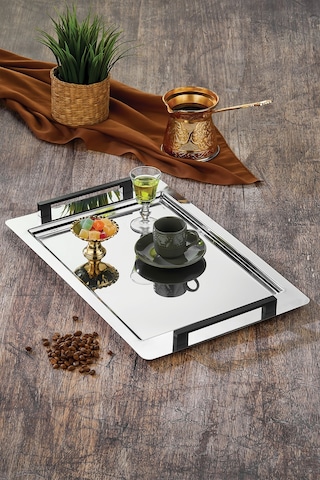 Polochef Kale Çay Kahve Sunum Tepsisi Paslanmaz Çelik Gümüş