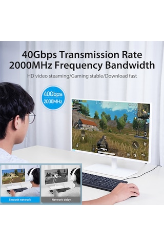 Springsun Vention Cat8 40gbps Patch Kablosu Altın Kaplamalı Kablo Pvc Yumuşak Kablo Sftp Korumalı Lszh Kılıf Ikabh 2m