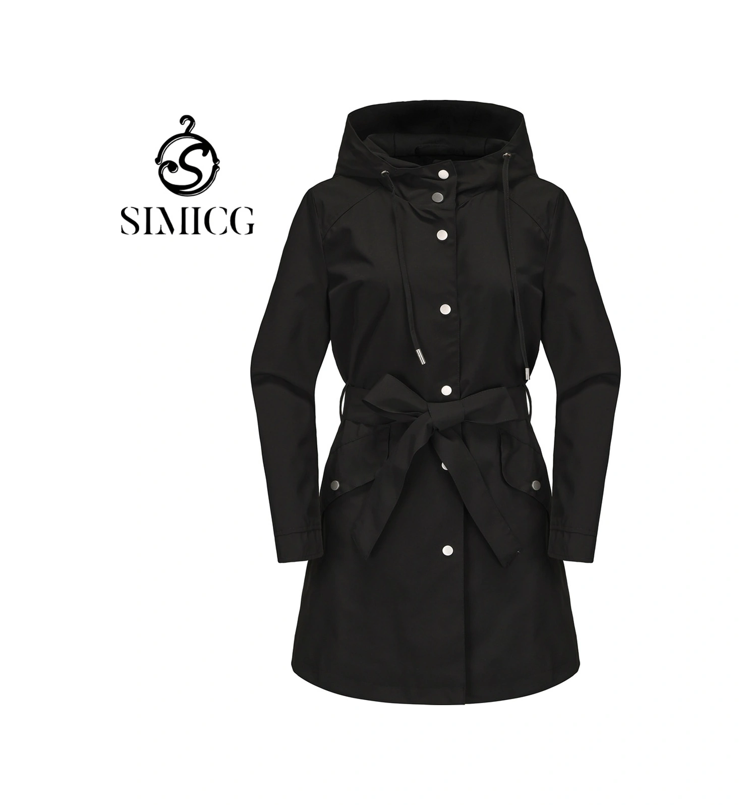 İlkbahar Ve Sonbahar Kapüşonlu Rahat Bol Rüzgarlık Ceket Siyah